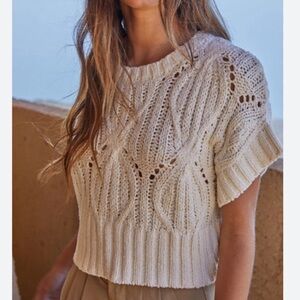 By Together - Cream Short Sleeve Knit Sweater